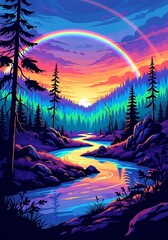 Fototapeta premium Colorful Rainbow Mountain River Landscape.