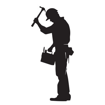 silhouette carpenter hammering, holding toolbox clip art preview