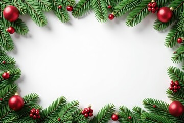Decorative Christmas border with coniferous branches , decorative border, foliage