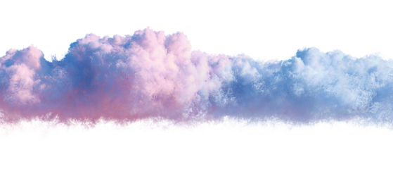 A cotton-candy cloud band in pastel pink and blue hues, stretched horizontally with soft edges, isolated on transparent background.
