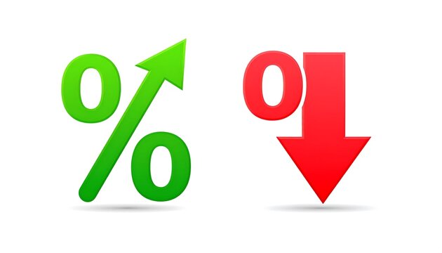 Two percentage icons, one rising, one falling