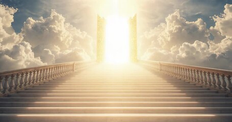 As radiant beam intensifying, ornate golden gates swinging open on marble staircase, bathing steps - Powered by Adobe