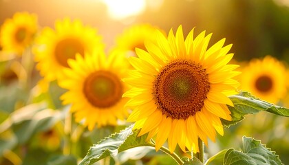 Naklejka premium Sunflowers bathed in golden light