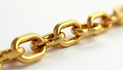 Obraz premium Gleaming gold chain, links interlocked, pristine white backdrop , macro, texture, abstract