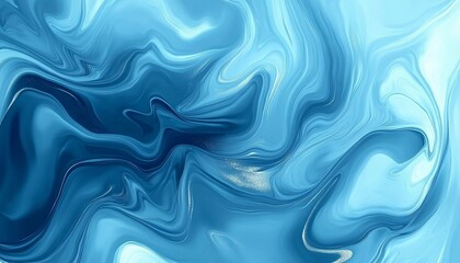 Obraz premium The illustration shows a flowing pattern of cyan and blue shades with silver accents, resembling liquid marble.