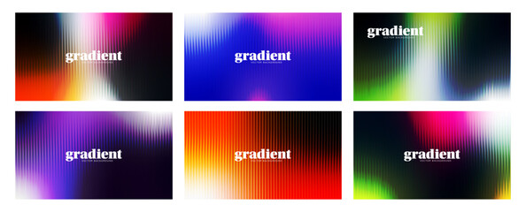 Ripple glass distortion background set. Collection Abstract fractal effect ribbed glass texture with vibrant gradients. Reeded Bold dynamic design blending futuristic tones vector bg.