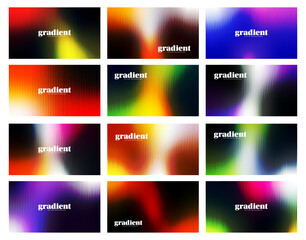 Ripple glass distortion background set. Collection Abstract fractal effect ribbed glass texture with vibrant gradients. Reeded Bold dynamic design blending futuristic tones vector bg.