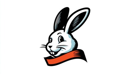 Fototapeta premium Cartoon rabbit head with ribbon