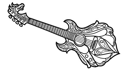A decorative dragon guitar illustration, , perfect for music and art enthusiasts
