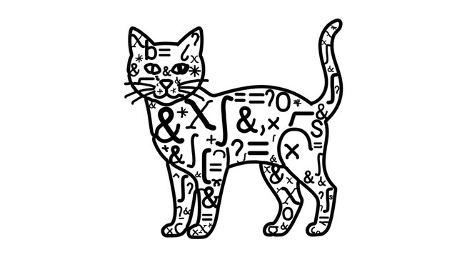 A whimsical cat silhouette filled with mathematical symbols, creating a unique and educational design