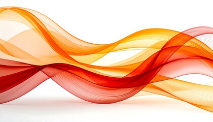Fototapeta premium Abstract design featuring flowing, translucent ribbons of warm orange and red hues against a bright white background.