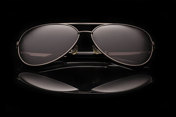 Stylish aviator sunglasses on dark background