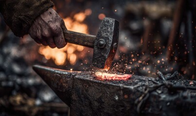 Blacksmith hammering hot metal