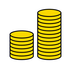 Flat vector illustration of stacked gold coins, representing money, finance, investment, savings, and economic growth
