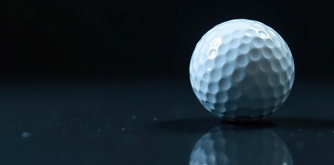 Close-up of a pristine golf ball balanced precariously on a dark, reflective surface , sharp, high-end
