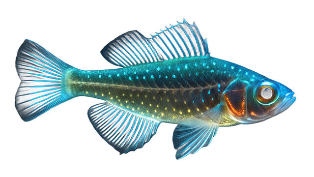 A lanternfish with glowing bioluminescent body, isolated on a transparent background