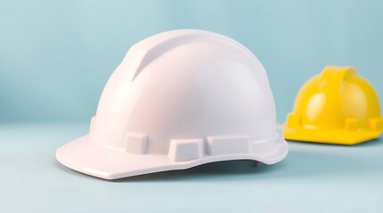 Fototapeta premium Safety helmet and hard hat on a blue background.
