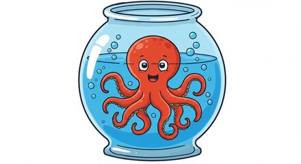 Cute octopus in a round fishbowl