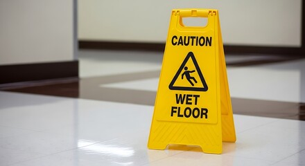 Caution Wet Floor Sign on White Floor.