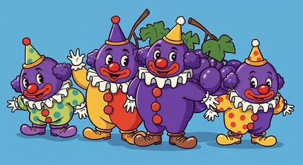 Purple grape clowns cartoon illustration