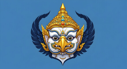Mythical bird Garuda head in a stylized illustration