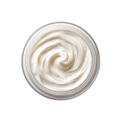 Creamy substance swirls in a round bowl