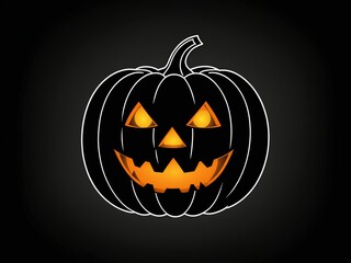 Minimalist Halloween line art with glowing jack-o&rsquo;-lantern outline in clean orange lines on black background, elegant contrast, modern spooky vector style