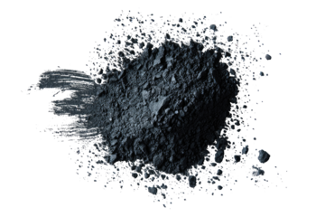 Dark grey powder bursts outward from a central cluster.  Small specks and textures visible
