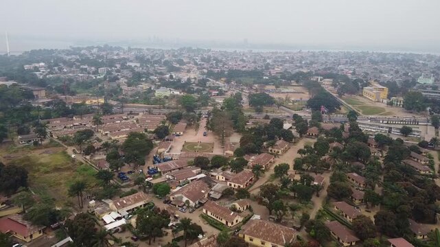 Misty Aerial View of Kinshasa, Democratic Republic of the Congo, Showing Urban Landscape republic of congo
