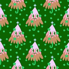 Christmas tree seamless winter pattern for wrapping paper and fabrics