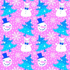 Christmas cartoon ice seamless snowman pattern for wrapping paper and fabrics