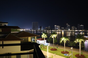 night city skyline and riverside view from hotel rooftop phnom penh cambodia