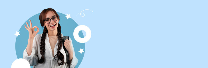 A student with braided hair expresses joy and accomplishment in a learning space. She showcases a confident smile while holding books, radiating positivity and enthusiasm for education.