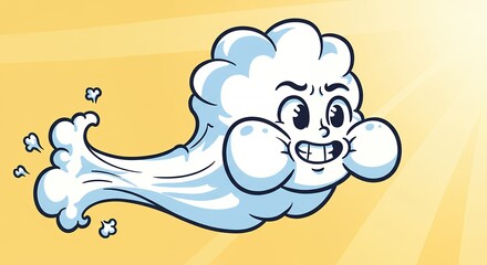 Cartoon cloud character with puff of wind