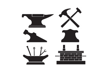 Blacksmithing tools and equipment silhouettes
