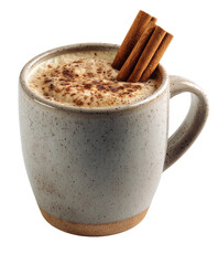 Creamy, spiced drink in a light-grey mug