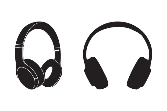 Two black silhouette headphones on a white background