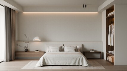 Modern Minimalist Bedroom Interior Frame Poster Mockup
