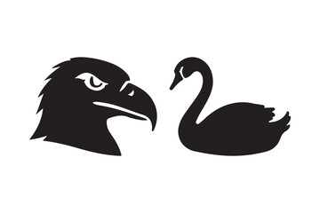 Silhouette of an eagle head and a swan side by side