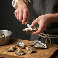 Fresh Oysters Opened for Culinary Delights and Seafood Indulgence: Perfect for Restaurant Marketing and Gourmet Lifestyle Promotion