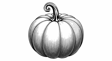 Vector Minimalist Black and White SVG Illustration of Pumpkin with Curved Stem in Flat Design Style for Digital Art and Web Use