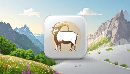 Mountain goat icon, landscape background