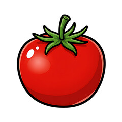 Vibrant red tomato with green stem on a black background