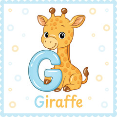 Letter G with Giraffe Cute Educational Alphabet Flashcard for Kids