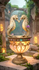 Two Seahorses Decorative Ornate Vase