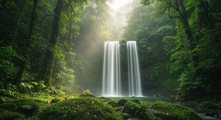 Lush Rainforest Waterfall Tranquil Nature Scene jungle tropical
