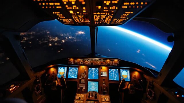Cockpit view from International Space Station operating nearby of planet Earth