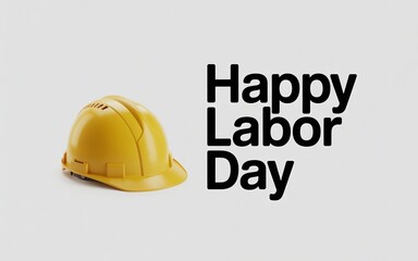 Minimalist background with a single yellow construction helmet and text Happy Labor Day
