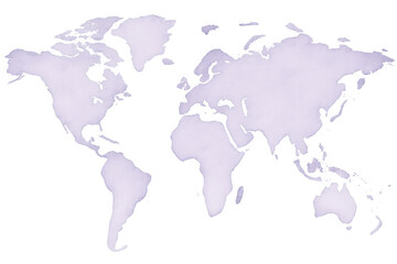 Fototapeta premium Purple watercolor world map highlighting continents on a transparent background, ideal for global and travel-related projects