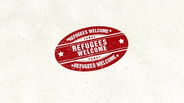 Refugees Welcome Golden Oval Shape Rubber Stamp